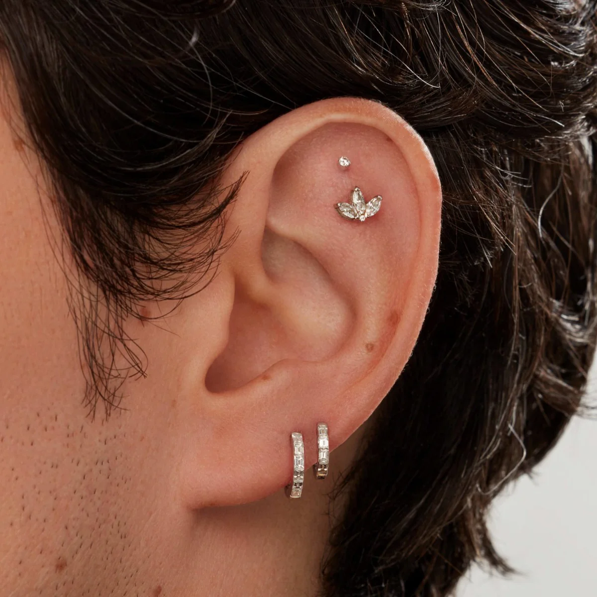 Diamond Engraved Lotus Threaded Stud Earring - Image 14