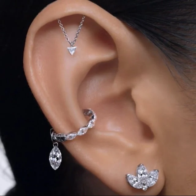 Diamond Engraved Lotus Threaded Stud Earring - Image 22