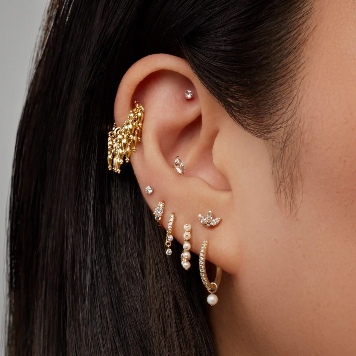 Diamond Engraved Lotus Threaded Stud Earring - Image 37
