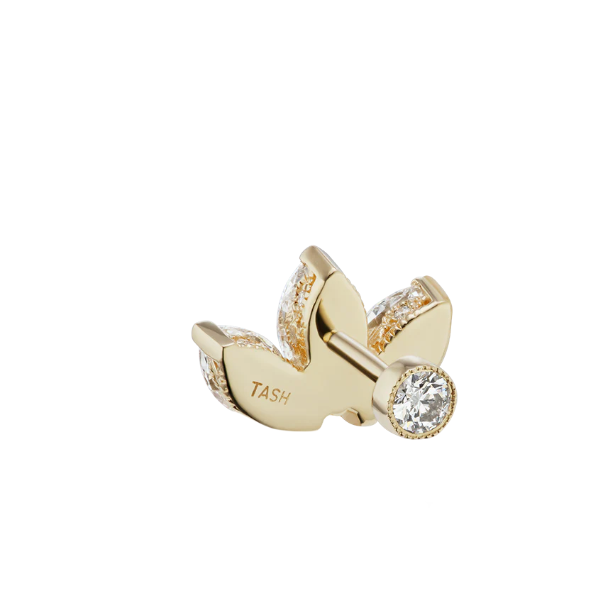 Diamond Engraved Lotus Threaded Stud Earring - Image 45