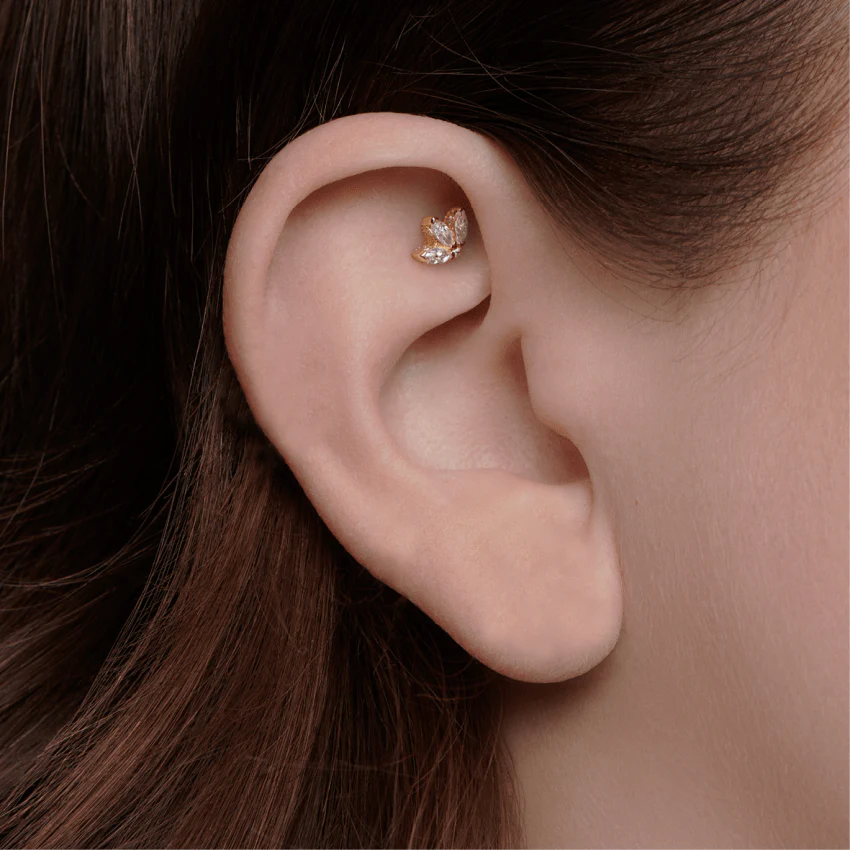 Diamond Engraved Lotus Threaded Stud Earring - Image 5