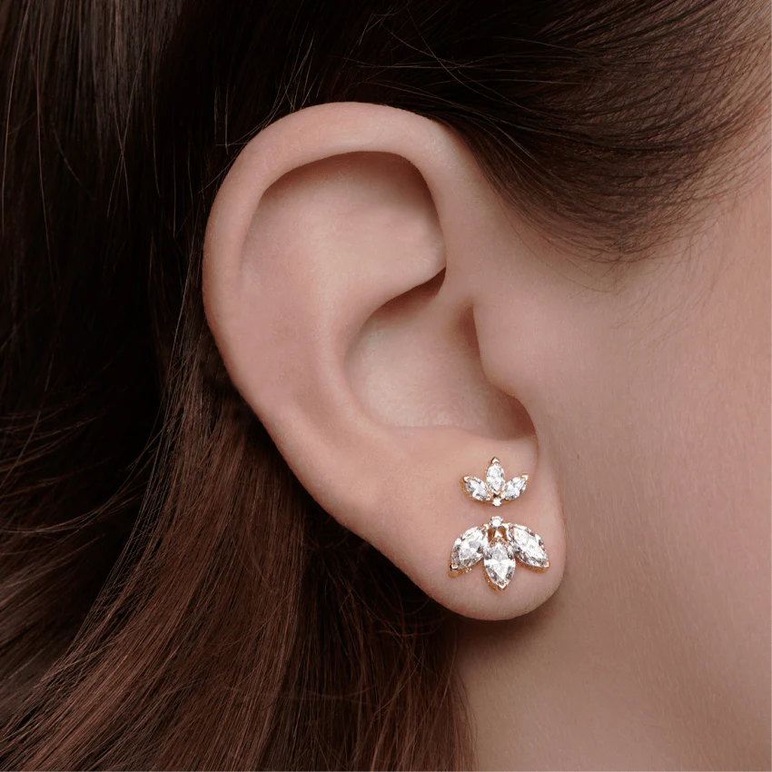 Diamond Engraved Lotus Threaded Stud Earring - Image 67