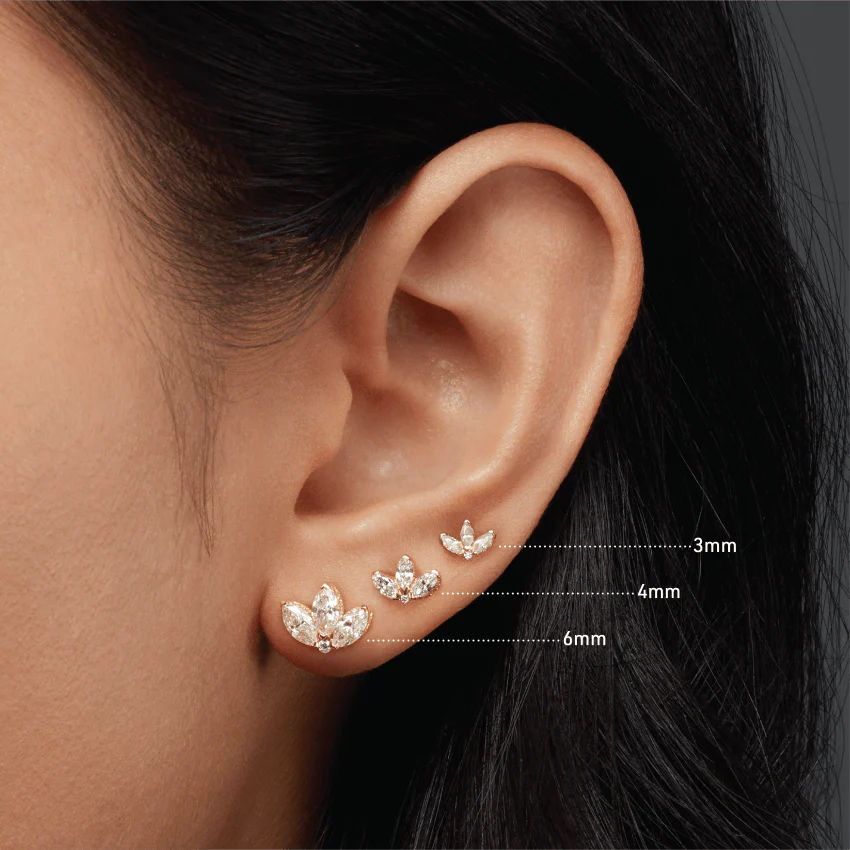 Diamond Engraved Lotus Threaded Stud Earring - Image 70