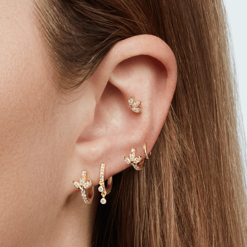 Diamond Engraved Lotus Threaded Stud Earring With Titanium Backing - Image 15