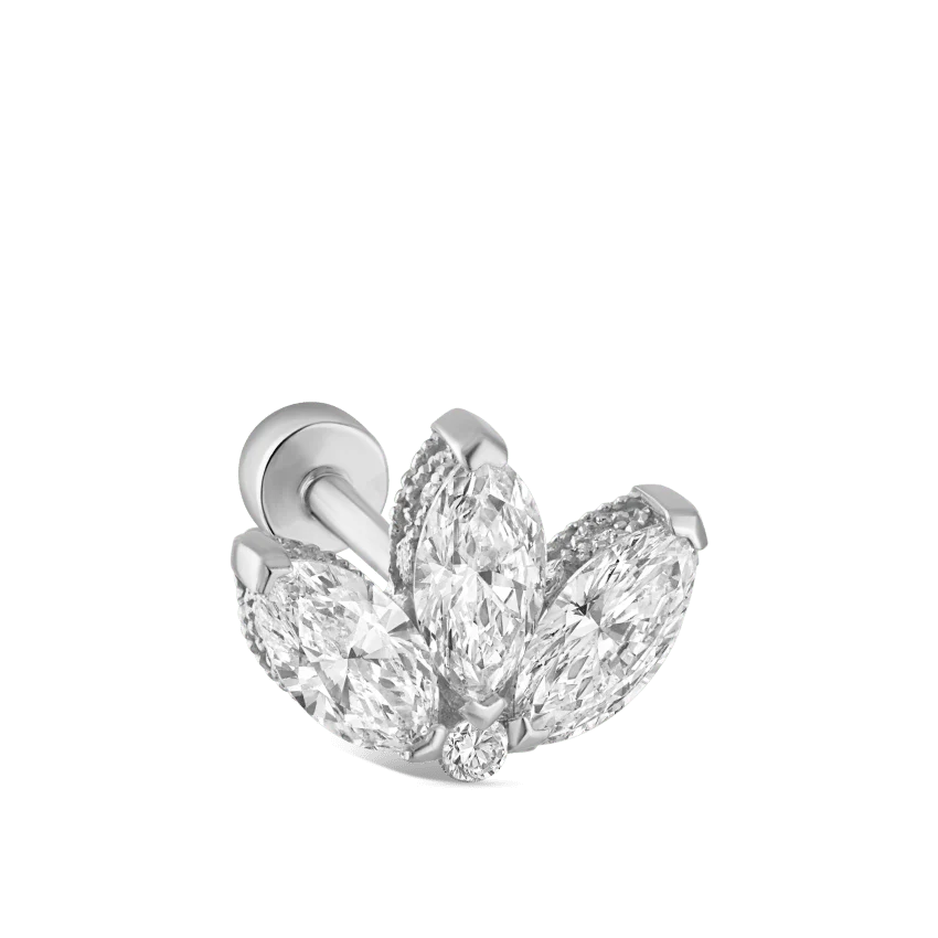 Diamond Engraved Lotus Threaded Stud Earring With Titanium Backing - Image 18