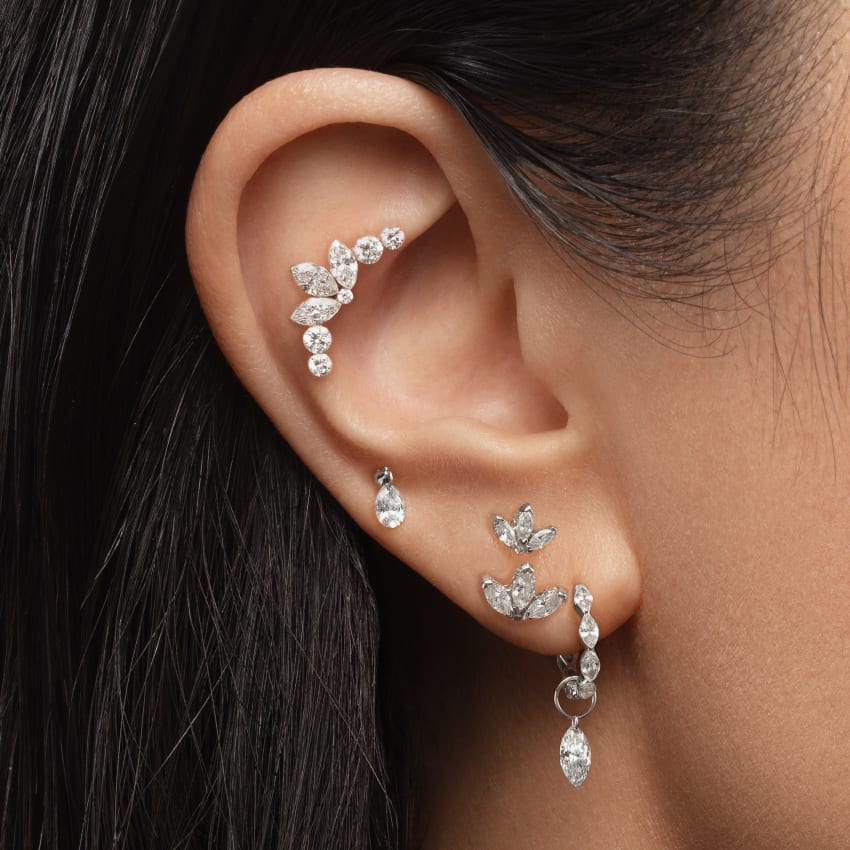 Diamond Engraved Lotus Threaded Stud Earring With Titanium Backing - Image 29