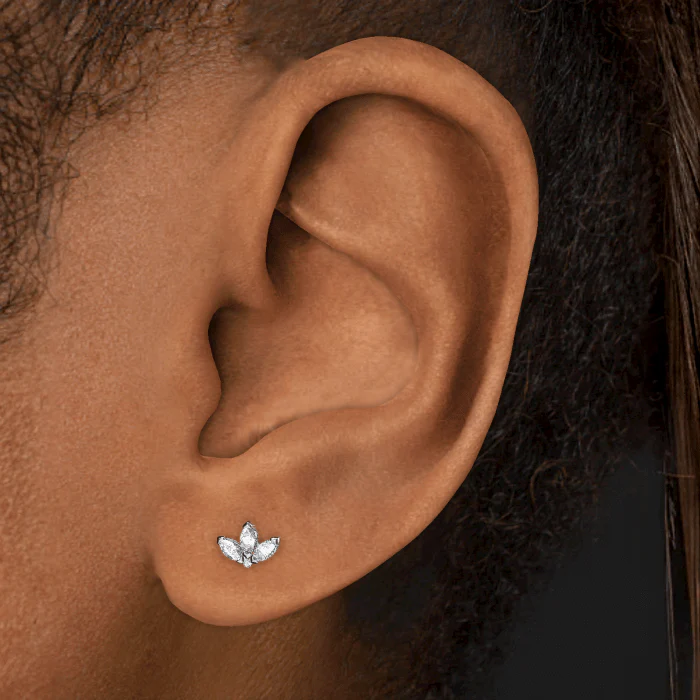 Diamond Engraved Lotus Threaded Stud Earring With Titanium Backing - Image 30