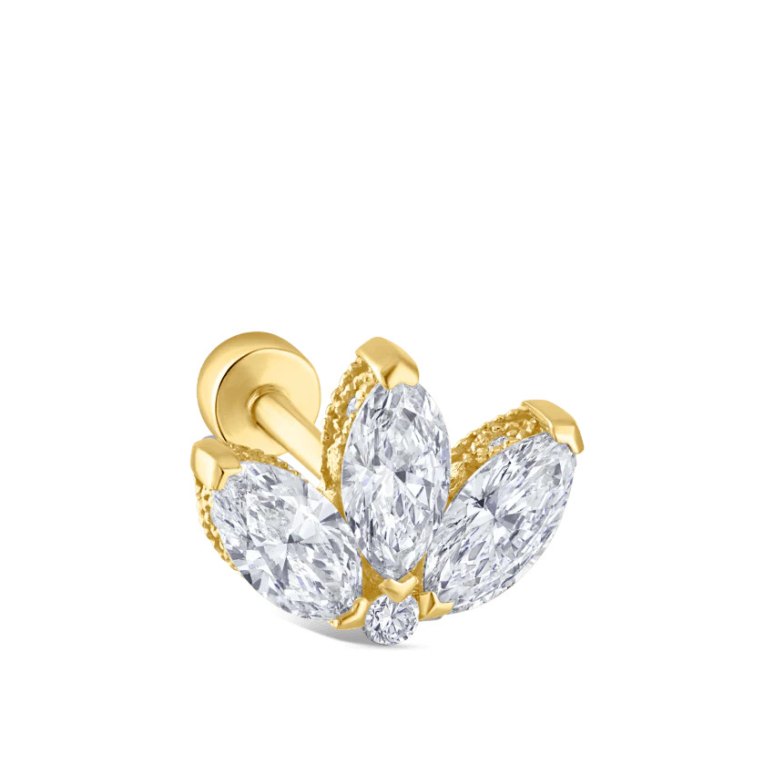 Diamond Engraved Lotus Threaded Stud Earring With Titanium Backing - Image 42
