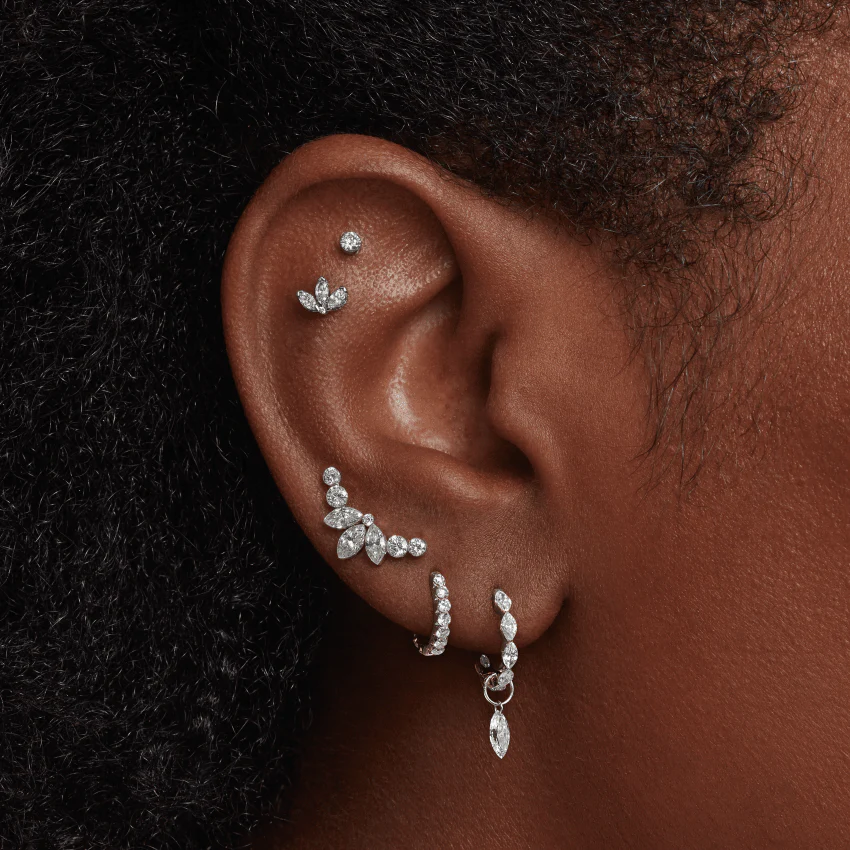 Diamond Engraved Lotus Threaded Stud Earring With Titanium Backing - Image 54