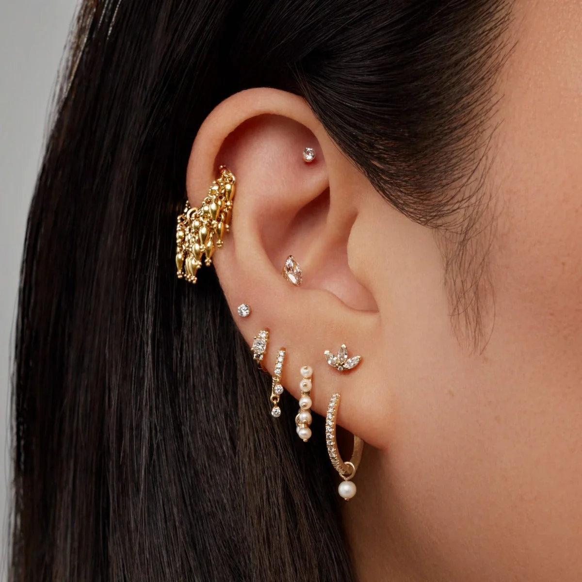 Diamond Engraved Lotus Threaded Stud Earring With Titanium Backing - Image 60