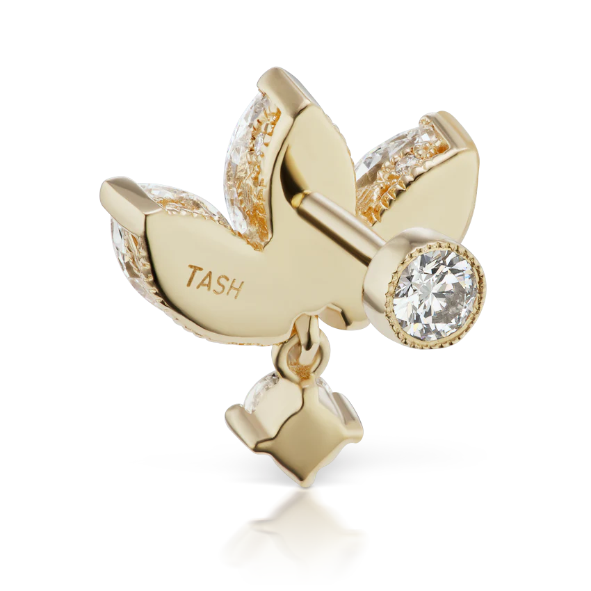 Diamond Engraved Lotus with Dangle Threaded Stud Earring - Image 10