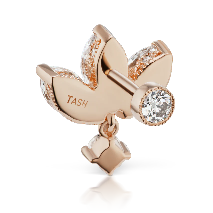 Diamond Engraved Lotus with Dangle Threaded Stud Earring - Image 16