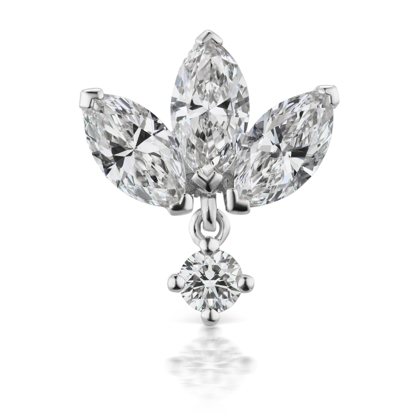 Diamond Engraved Lotus with Dangle Threaded Stud Earring - Image 3