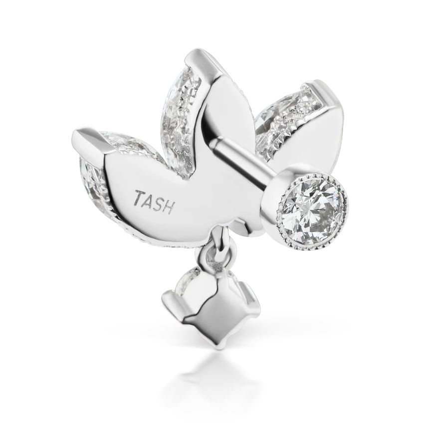 Diamond Engraved Lotus with Dangle Threaded Stud Earring - Image 4