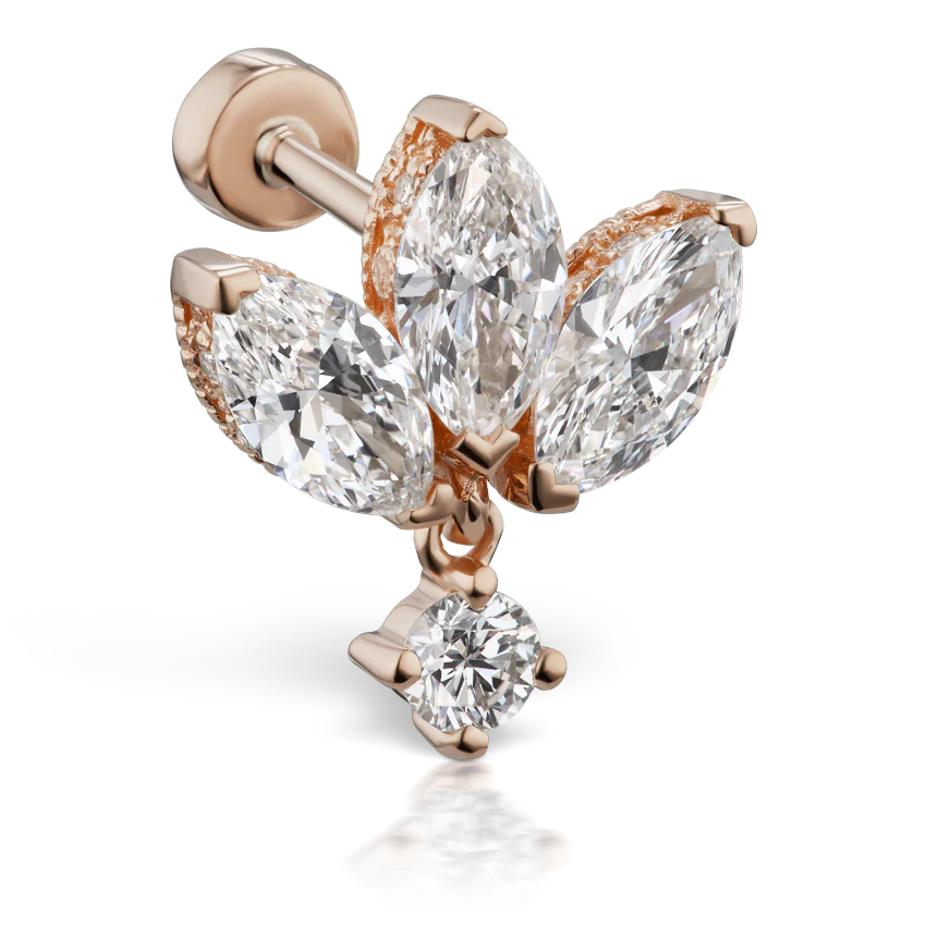 Diamond Engraved Lotus with Dangle Threaded Stud Earring With Titanium Backing - Image 14
