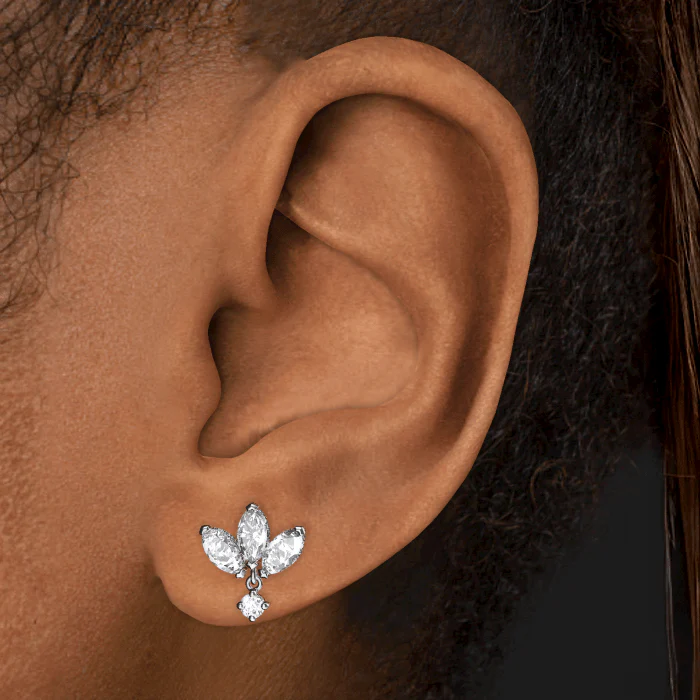 Diamond Engraved Lotus with Dangle Threaded Stud Earring With Titanium Backing - Image 17