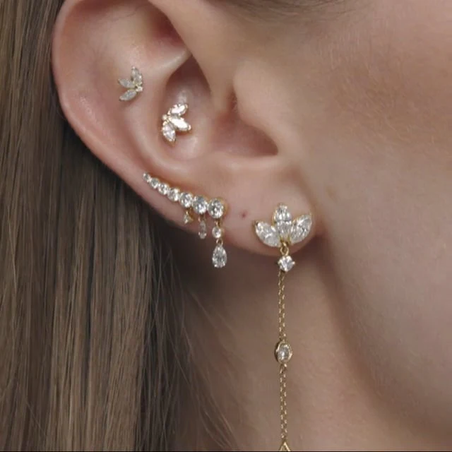 Diamond Engraved Lotus with Dangle Threaded Stud Earring With Titanium Backing - Image 18