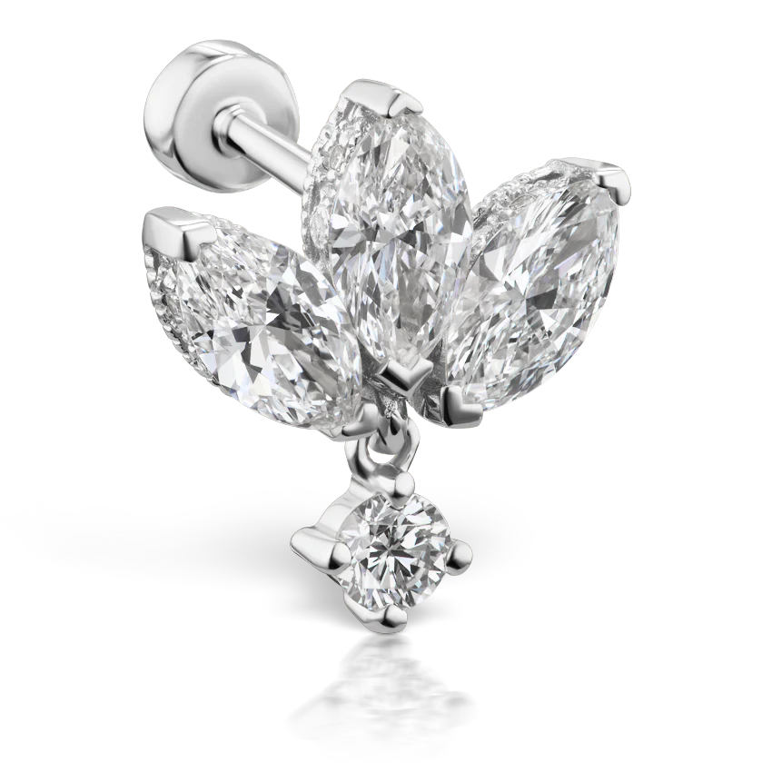 Diamond Engraved Lotus with Dangle Threaded Stud Earring With Titanium Backing - Image 2