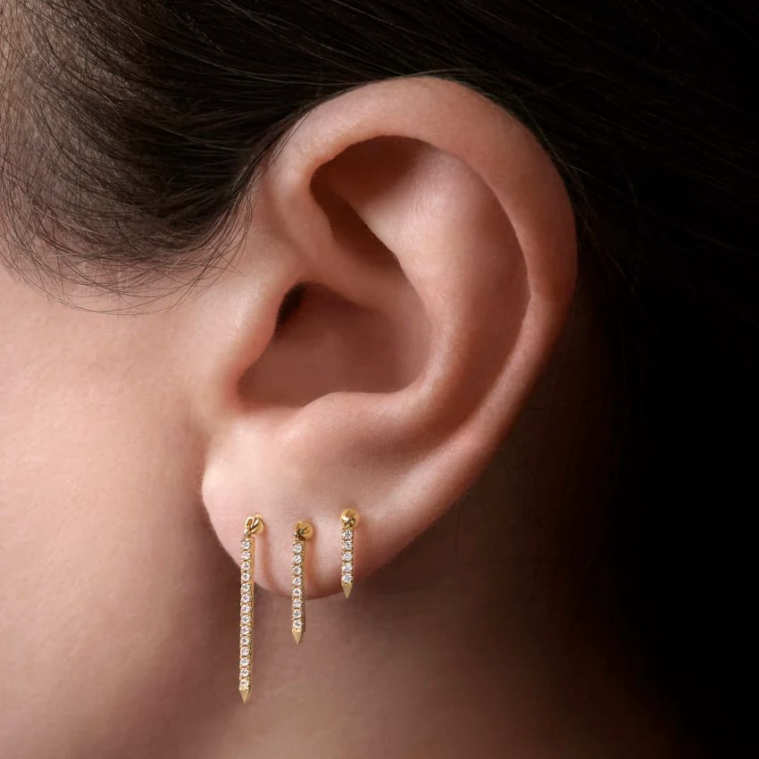Diamond Eternity Bar Charm Threaded Stud Earring - Image 17