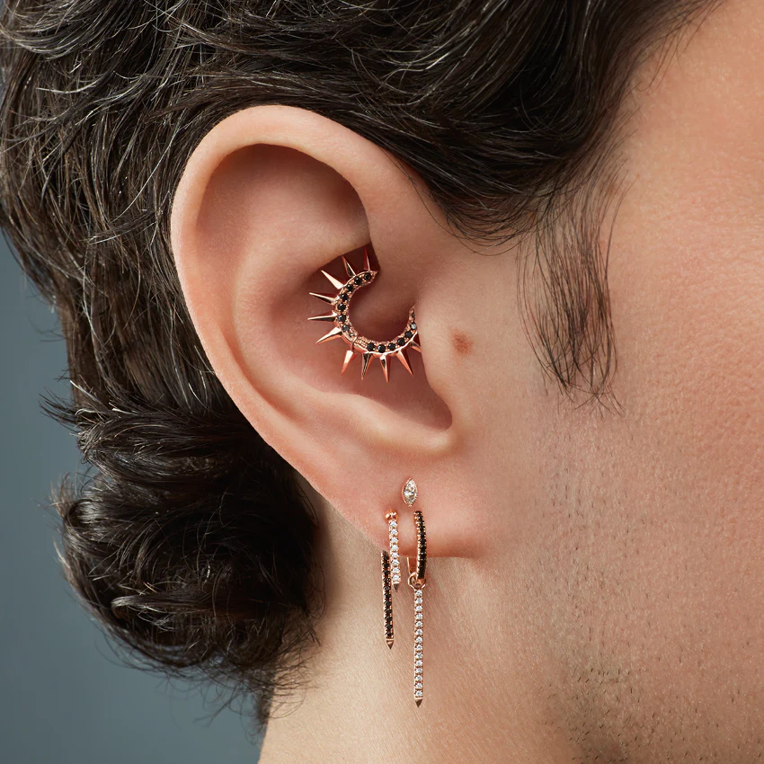 Diamond Eternity Bar Charm Threaded Stud Earring - Image 3