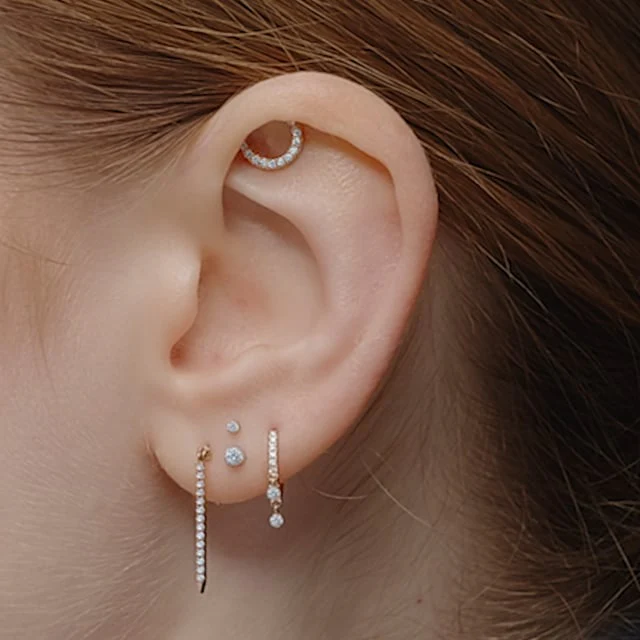 Diamond Eternity Bar Charm Threaded Stud Earring With Titanium Backing - Image 12