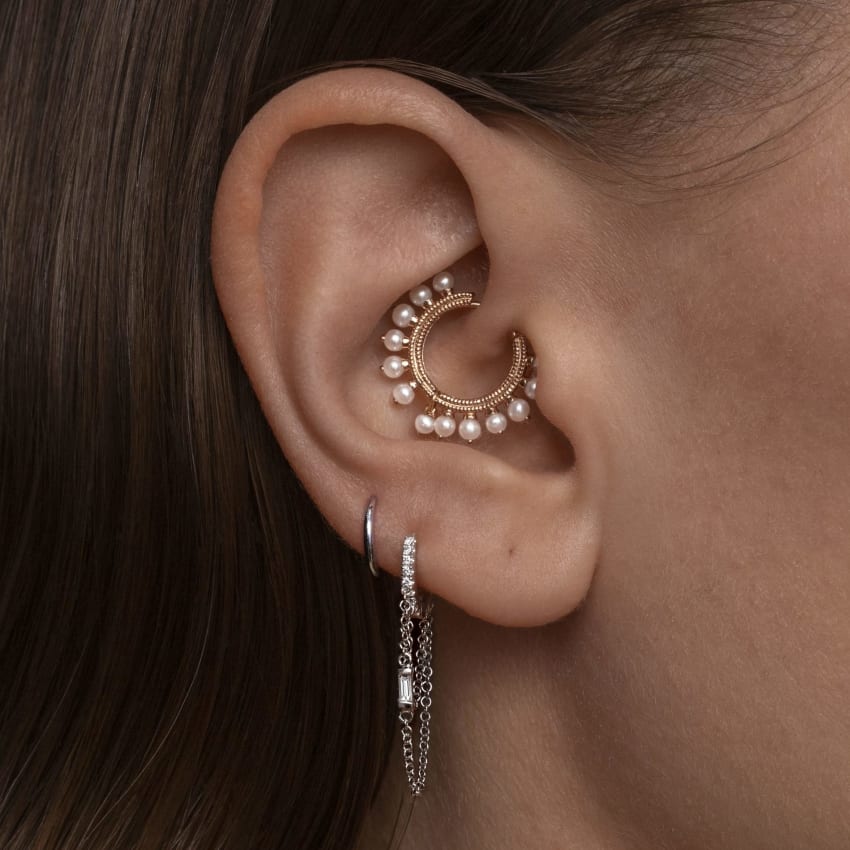 Diamond Eternity Hoop with Baguette Diamond and 2 Chains - Image 3