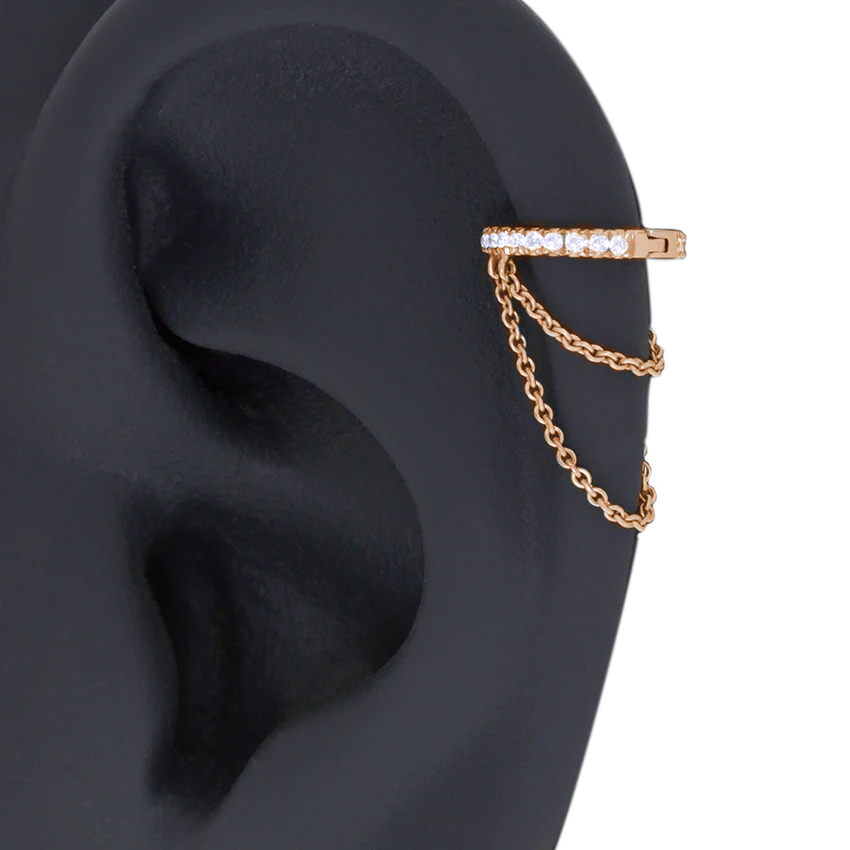 Diamond Eternity with Two Chains Hoop Earring - Image 19
