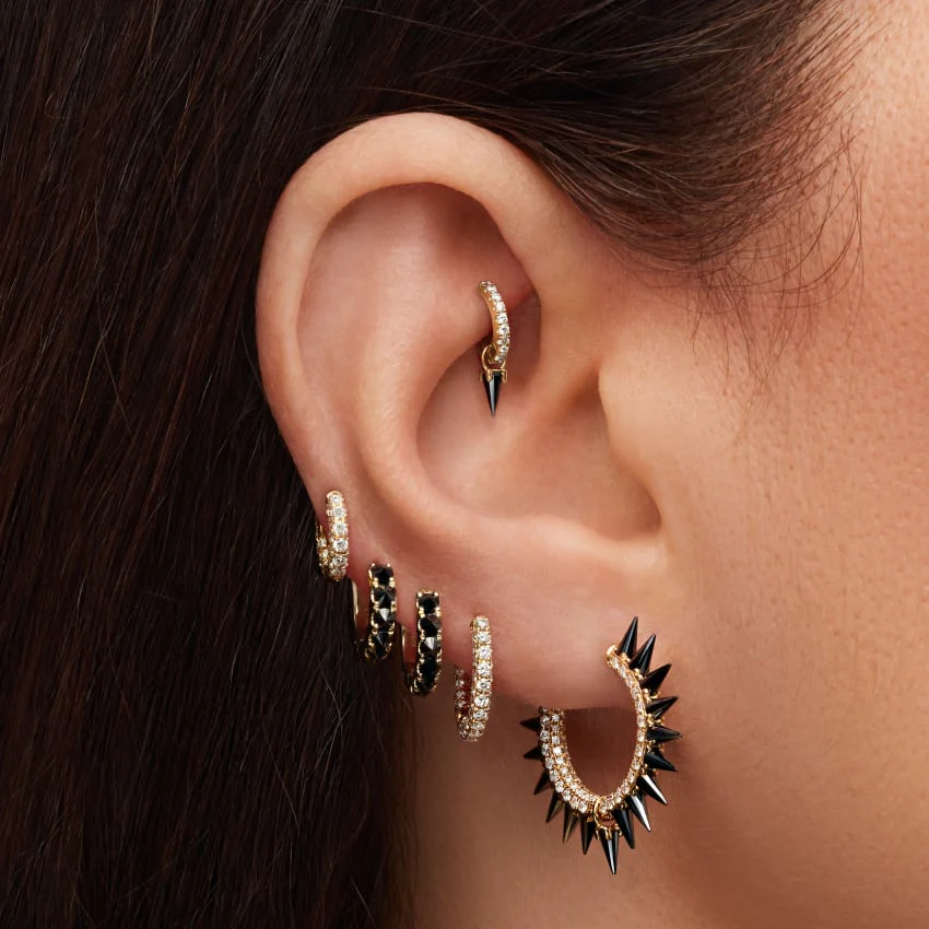 Diamond Five Row Pavé Hoop Earring (Bottom Hinge) - Image 8