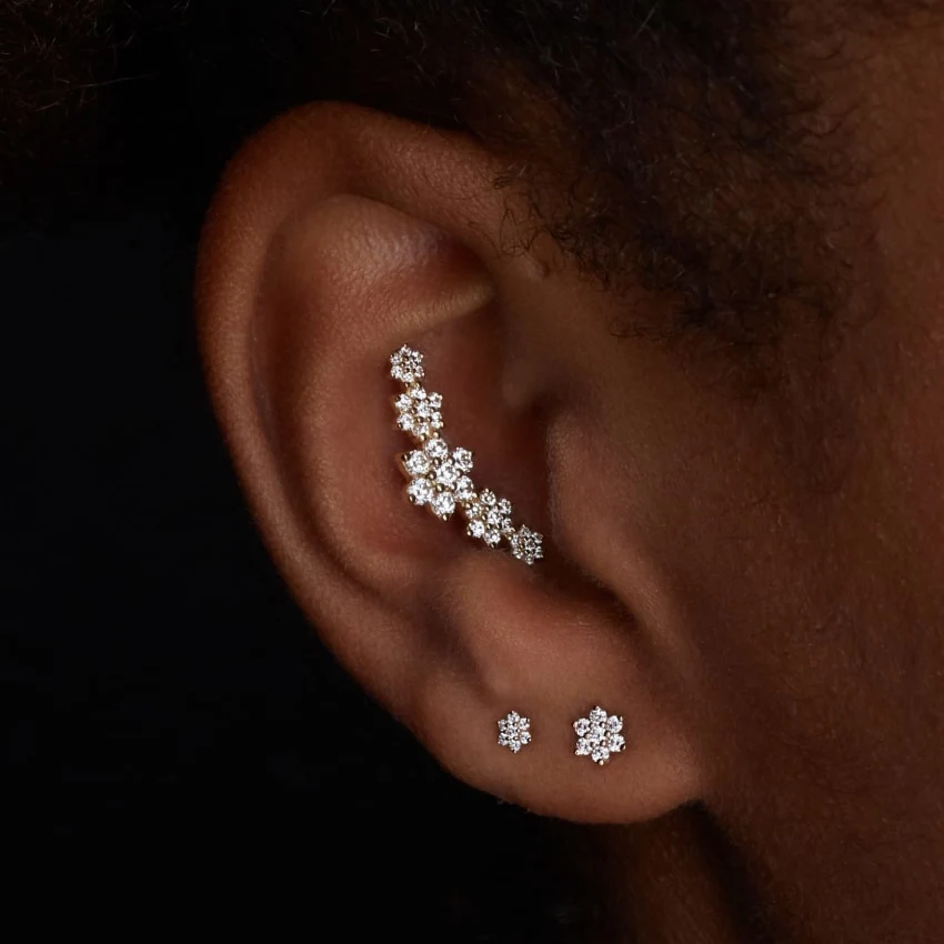 Diamond Flower Threaded Stud Earring - Image 3