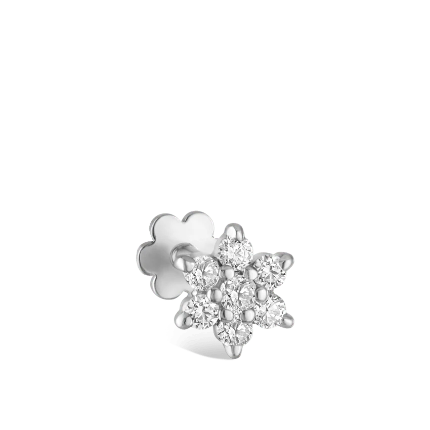 Diamond Flower Threaded Stud Earring With Titanium Backing