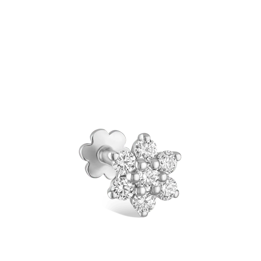 Diamond Flower Threaded Stud Earring With Titanium Backing - Image 14