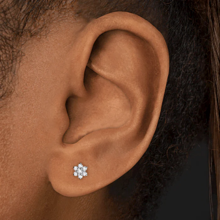 Diamond Flower Threaded Stud Earring With Titanium Backing - Image 17