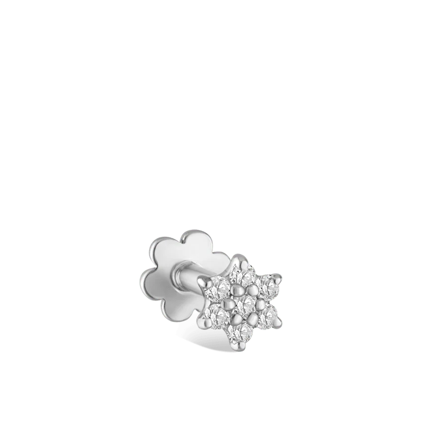 Diamond Flower Threaded Stud Earring With Titanium Backing - Image 2