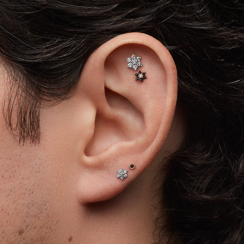 Diamond Flower Threaded Stud Earring With Titanium Backing - Image 21