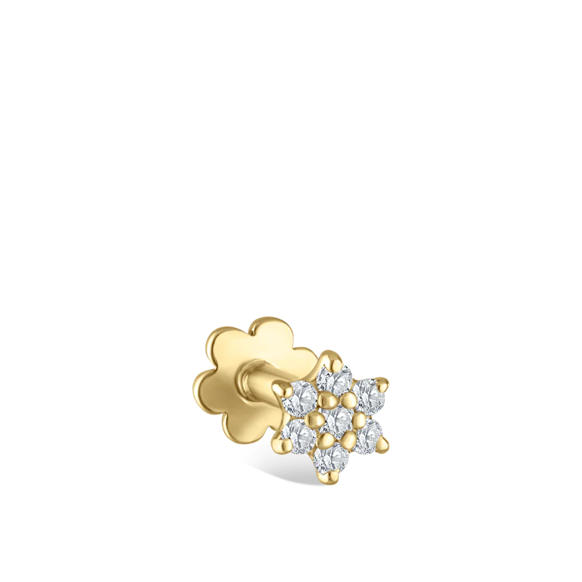 Diamond Flower Threaded Stud Earring With Titanium Backing - Image 25