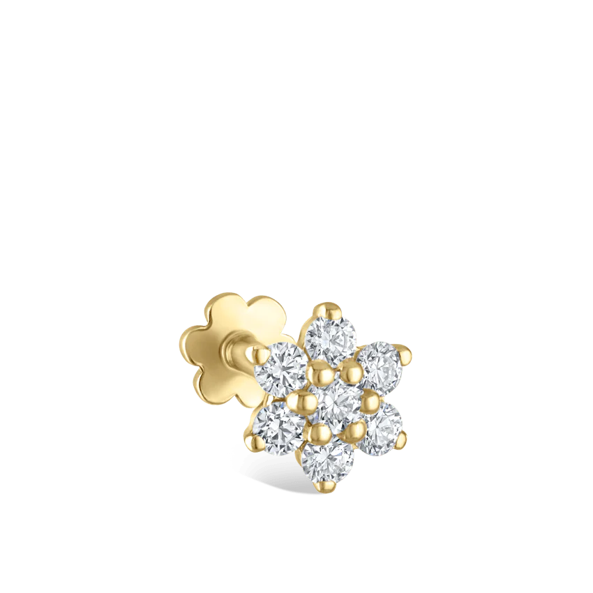 Diamond Flower Threaded Stud Earring With Titanium Backing - Image 35