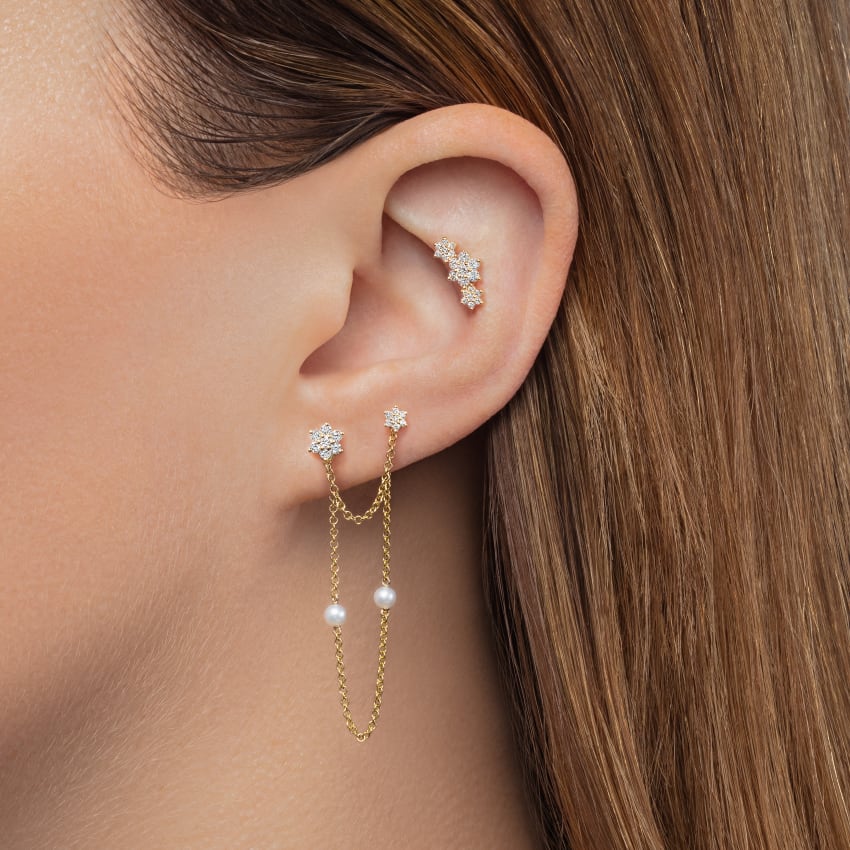 Diamond Flower Threaded Stud Earring With Titanium Backing - Image 37