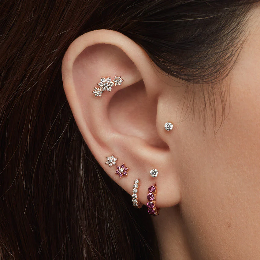 Diamond Flower Threaded Stud Earring With Titanium Backing - Image 46