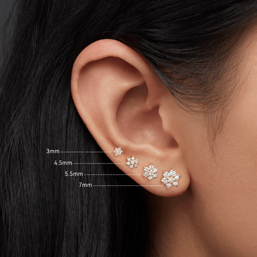 Diamond Flower Threaded Stud Earring With Titanium Backing - Image 49