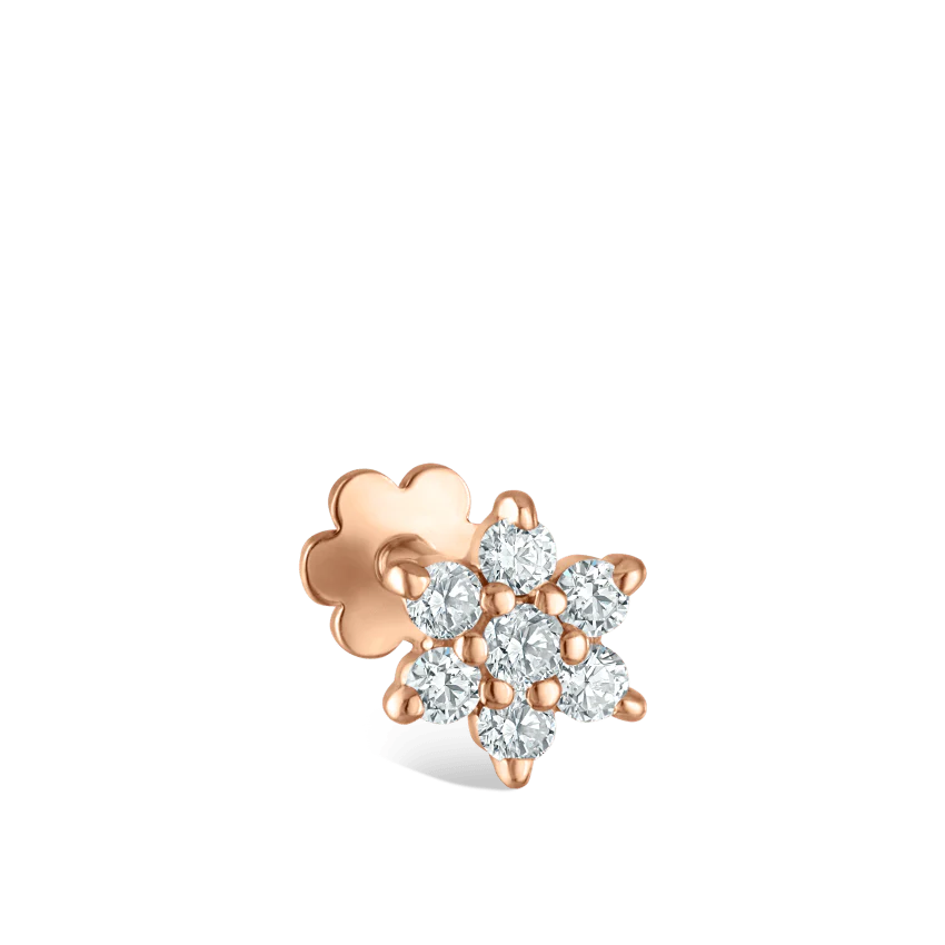 Diamond Flower Threaded Stud Earring With Titanium Backing - Image 50