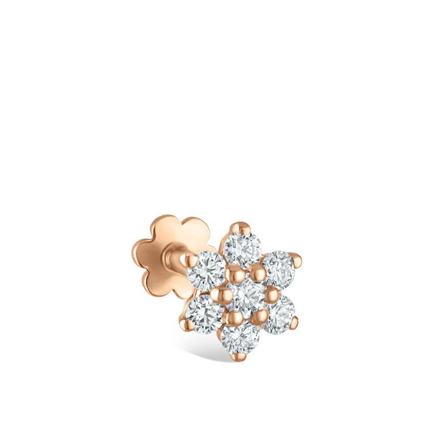 Diamond Flower Threaded Stud Earring With Titanium Backing - Image 54