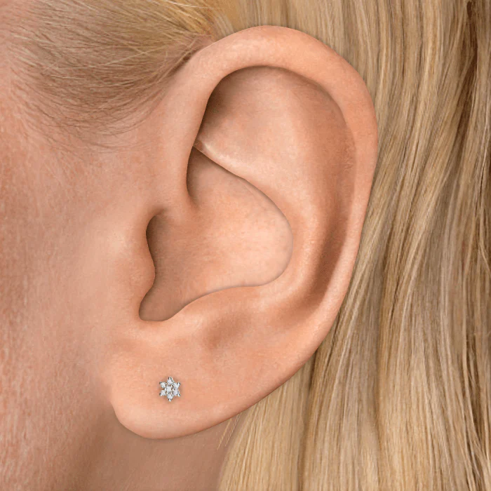 Diamond Flower Threaded Stud Earring With Titanium Backing - Image 6