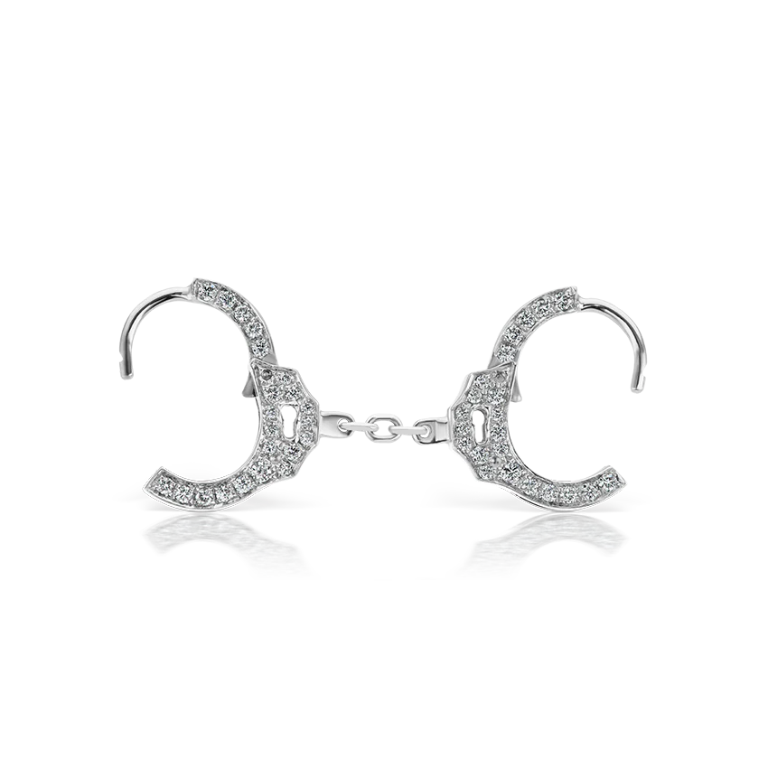 Diamond Handcuff Hoop Earring with Short Chain - Image 4