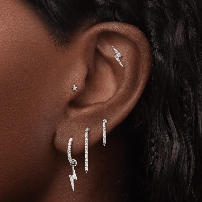 Diamond Lightning Bolt Threaded Stud Earring - Image 23