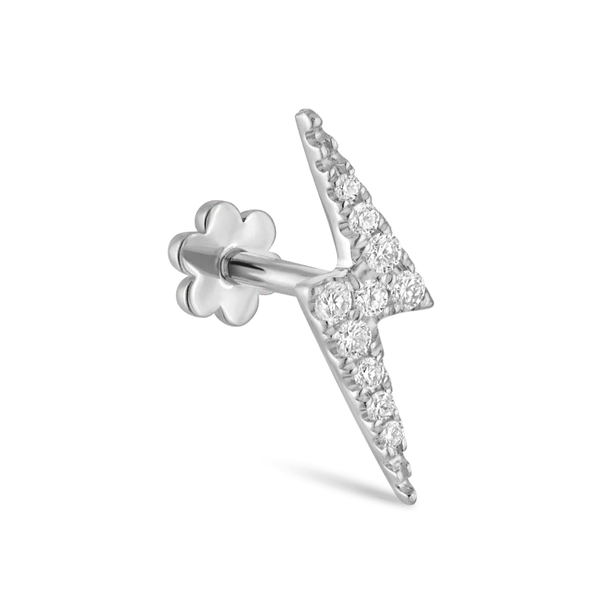 Diamond Lightning Bolt Threaded Stud Earring With Titanium Backing