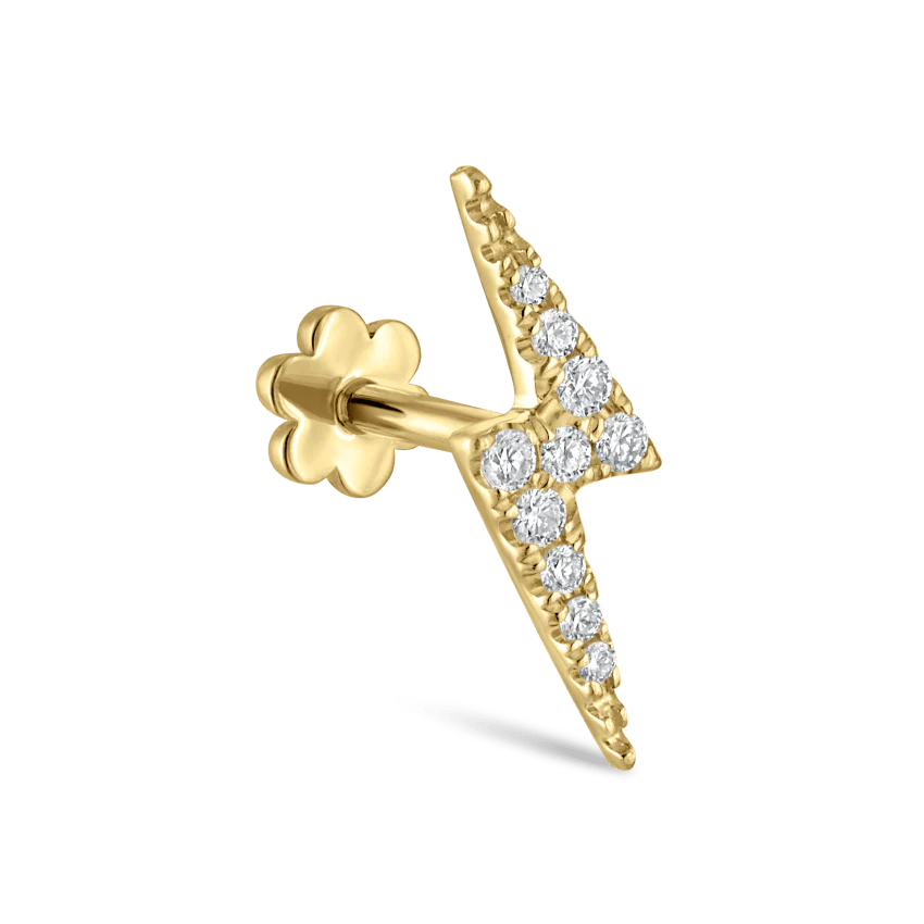 Diamond Lightning Bolt Threaded Stud Earring With Titanium Backing - Image 10