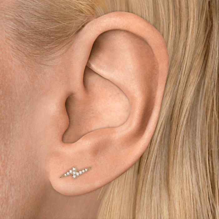 Diamond Lightning Bolt Threaded Stud Earring With Titanium Backing - Image 13