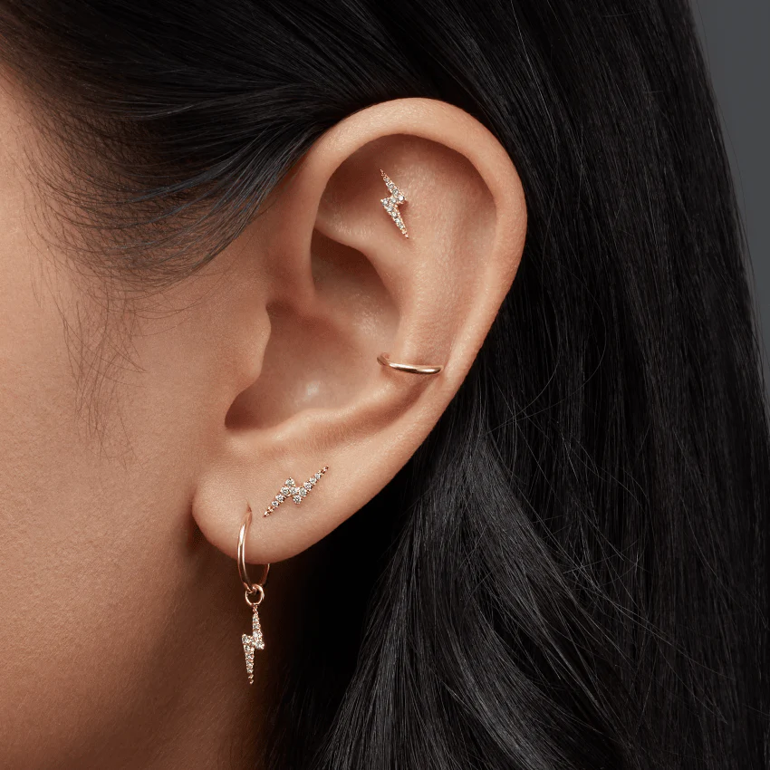 Diamond Lightning Bolt Threaded Stud Earring With Titanium Backing - Image 16