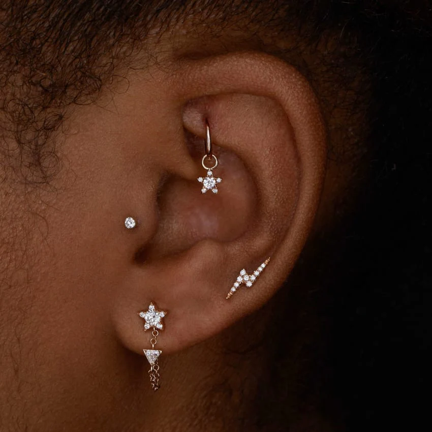 Diamond Lightning Bolt Threaded Stud Earring With Titanium Backing - Image 19