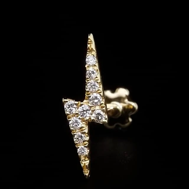 Diamond Lightning Bolt Threaded Stud Earring With Titanium Backing - Image 30